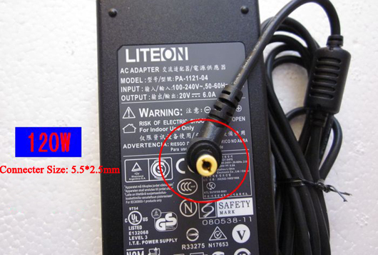 Liteon 20V-6.0A PA-1121-04 120W Laptop AC Adapter Liteon 20V-6.0A PA-1121-04 120W Laptop AC Adapter